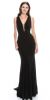 V-neck Sequins Accent Fitted Long Formal Evening Dress in Black